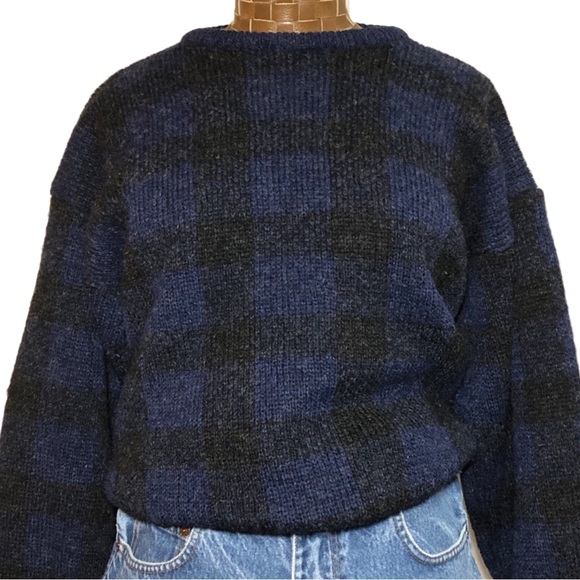 Vintage Britches Blue & Black Buffalo Plaid Wool Sweater - Picture 3 of 12